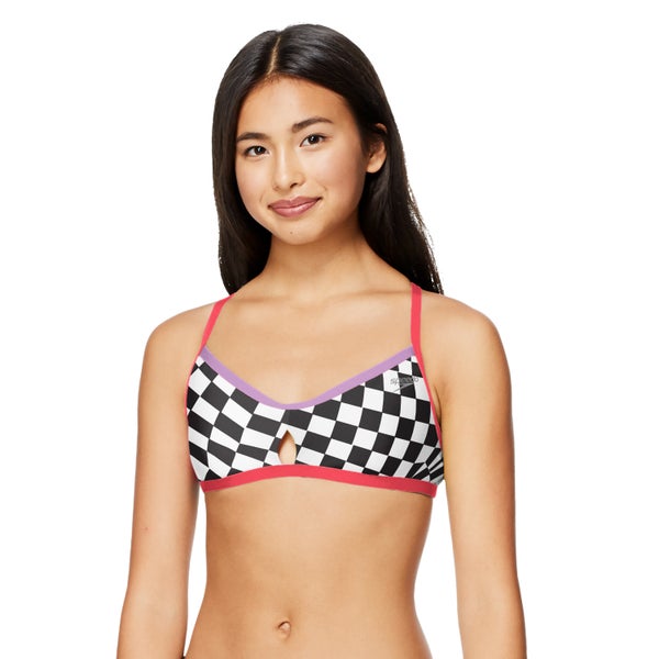 speedo Women's Printed Tie Back Keyhole Bikini Top Black