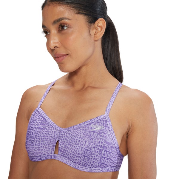 Speedo Women's Printed Tie Back Keyhole Bikini Top Purple