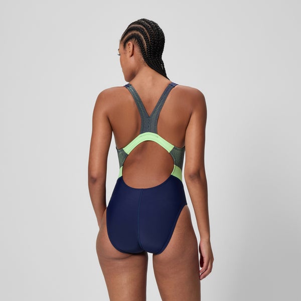 Speedo Women's Quantum Rib Splice One Piece Navy/Green