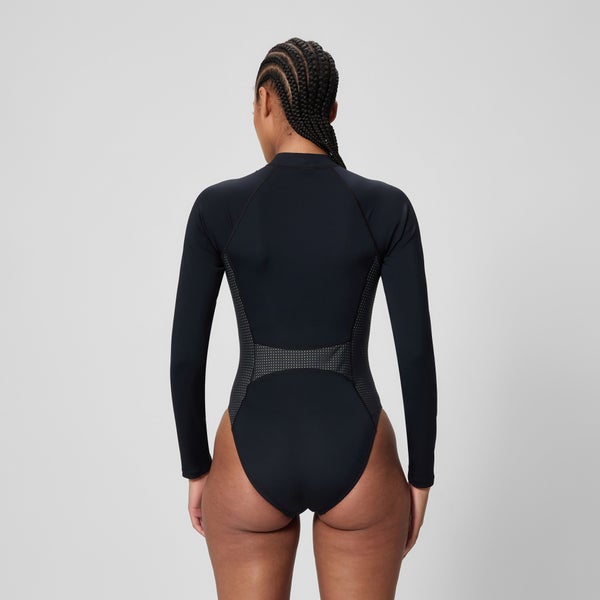 Speedo Women's Scuba Flex Long Sleeve Zip One Piece Black/Green