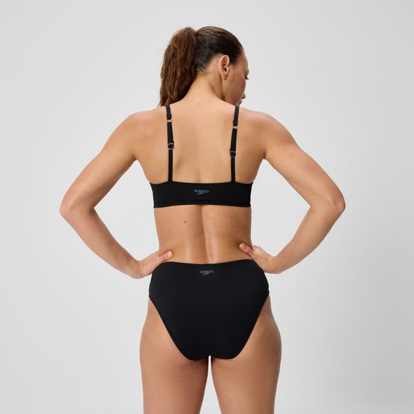 Speedo Women's Solid Cheeky High Waist Bottoms Black