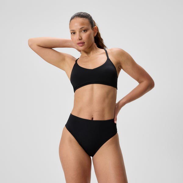 speedo Women's Solid Cheeky High Waist Bottoms Black