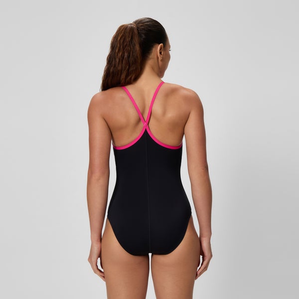 Speedo Women's Solid Closed Back Hydrobra One Piece Black/Pink