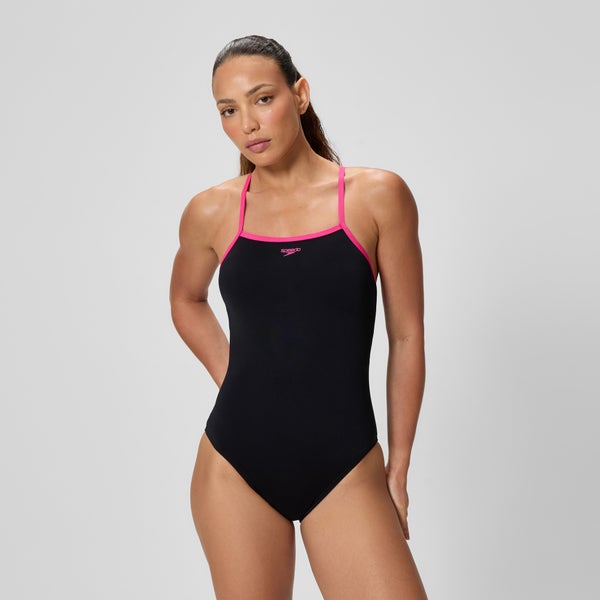 speedo Women's Solid Closed Back Hydrobra One Piece Black/Pink