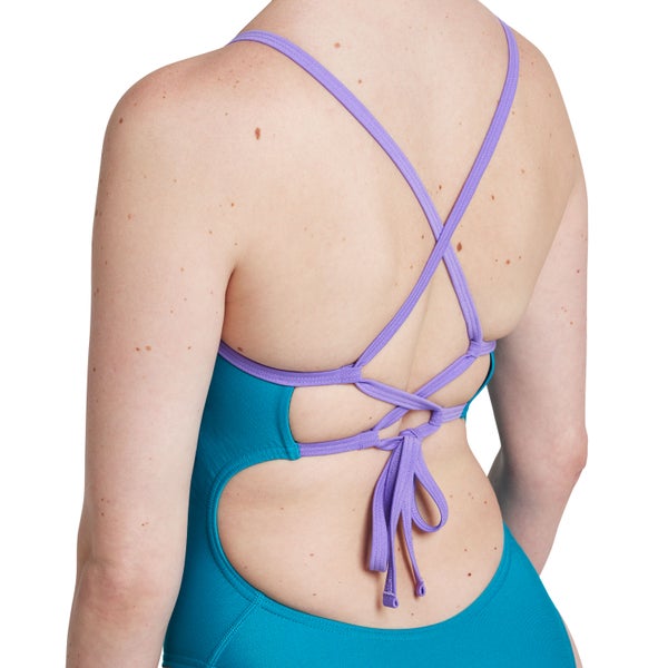 Speedo Women's Solid Double Lace Back One Piece Turquoise