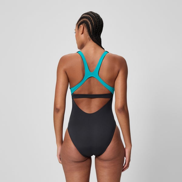 Speedo Women's Solid Flex Band One Piece Black/Turquoise