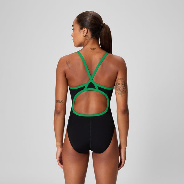 Speedo Women's Solid Flyback Training One Piece Black/Green