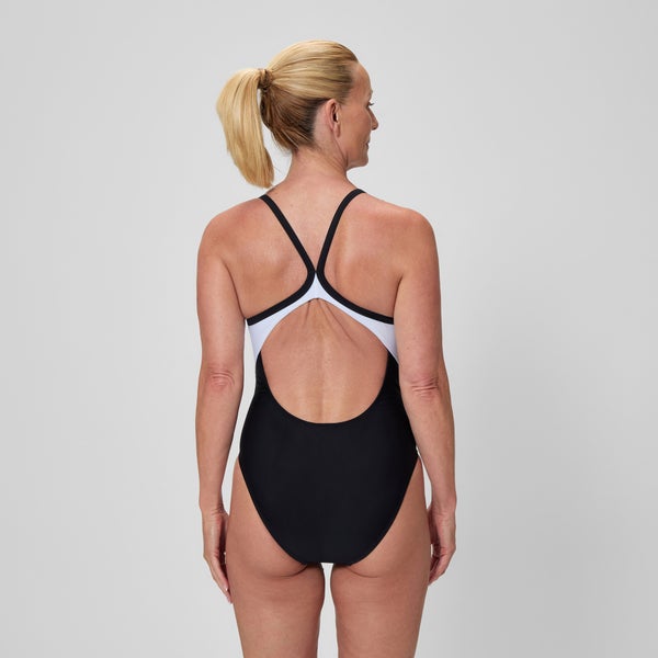 Speedo Women's Solid Racerback One Piece Black/White