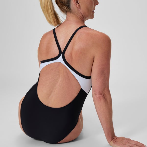 Speedo Women's Solid Racerback One Piece Black/White