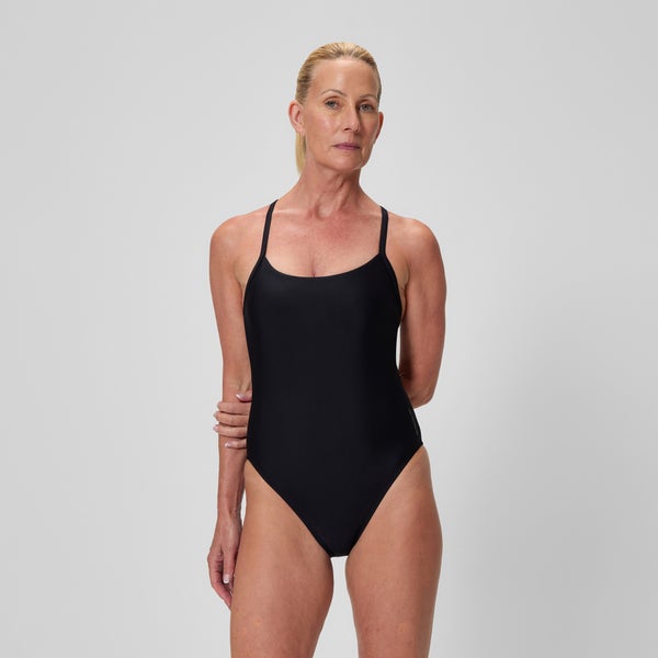 speedo Women's Solid Racerback One Piece Black/White