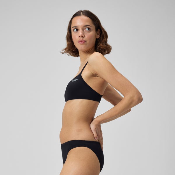 Speedo Women's Solid Strappy Fixed Bikini Top Black