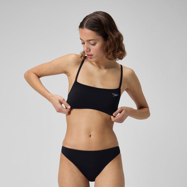 speedo Women's Solid Strappy Fixed Bikini Top Black