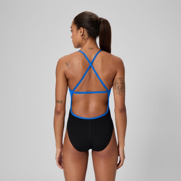Speedo Women's Spark Splice Crossback One Piece Black