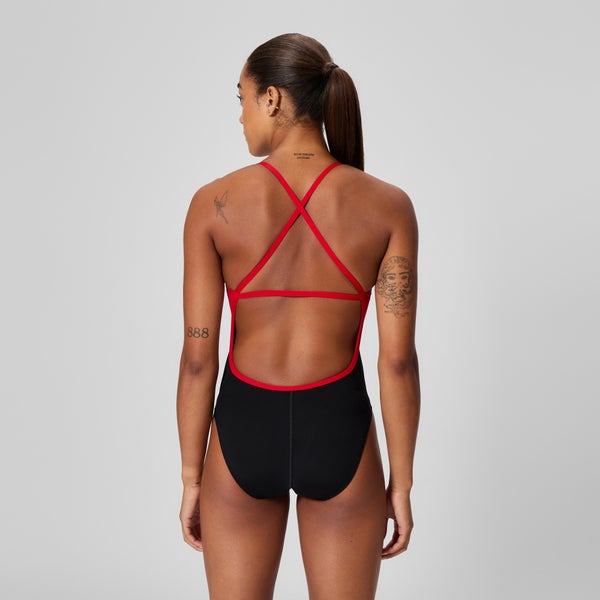 Speedo Women's Spark Splice Crossback One Piece Red