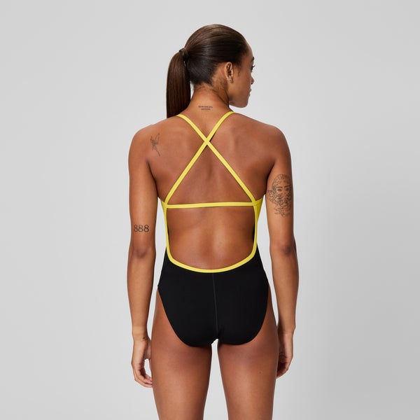 Speedo Women's Spark Splice Crossback One Piece Yellow
