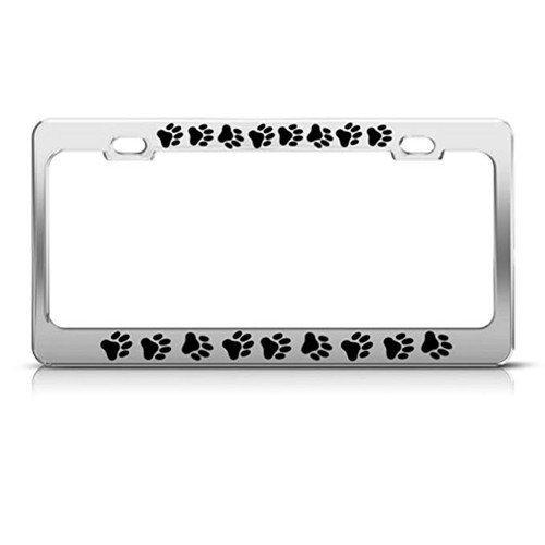 speedy pros Speedy Pros Dog Paw Paws Print Animal License Plate Frame Stainless Metal Tag Holder