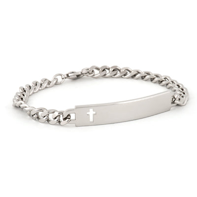Speidel Ladies’ ID Bracelet With Cut Out Cross Plaque Silver Or Gold Tone