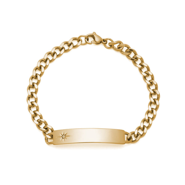 Speidel Ladies’ ID Bracelet With Etched Star And Crystal Plaque Silver Tone