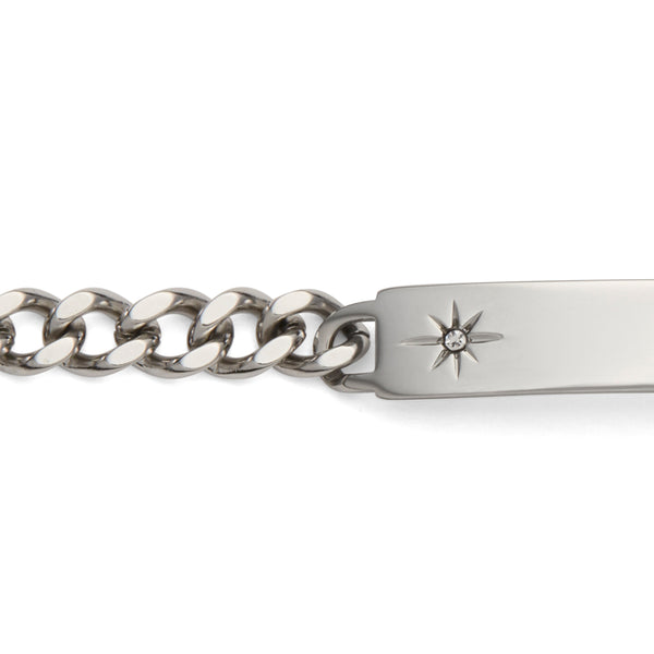 speidel Ladies’ ID Bracelet with Etched Star and Crystal Plaque Silver Tone