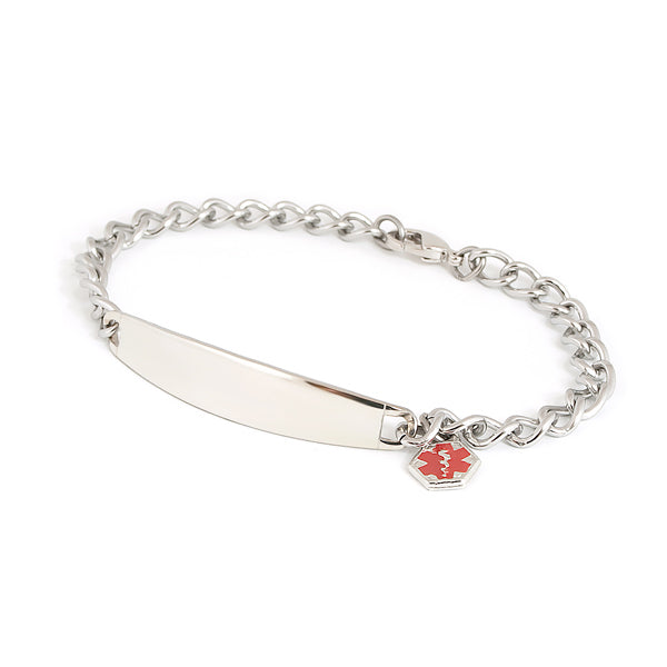 speidel Ladies Stainless Steel ID bracelet w/ Engravable Plaque and Dangling Medilog™ Charm