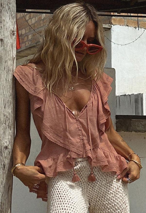 spell Fleur Lace Frill Sleeveless Blouse