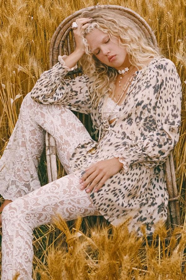 Spell Snow Leopard Asymmetric Blouse