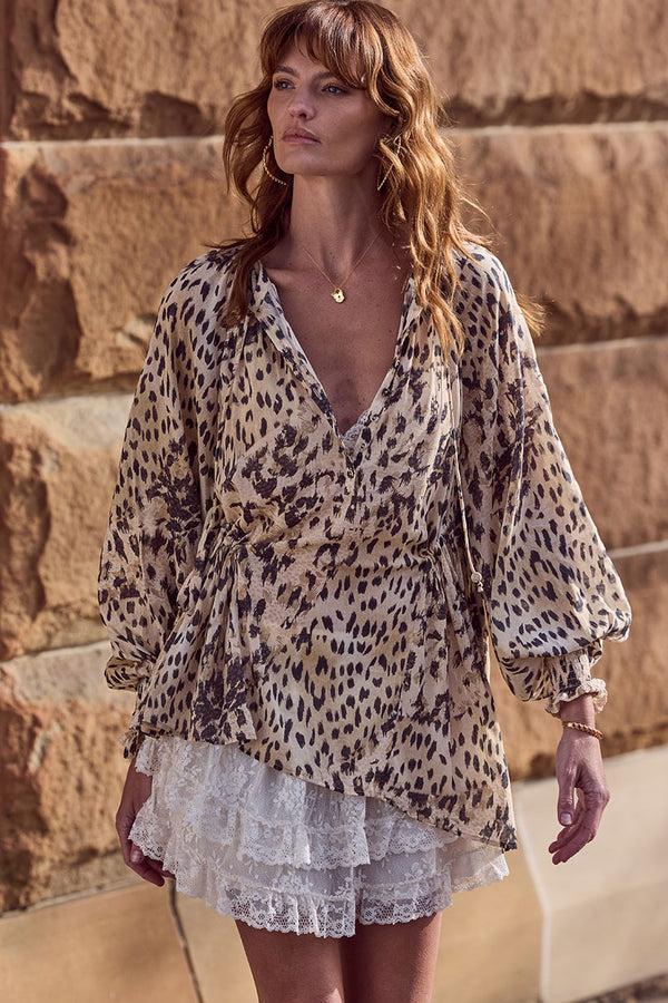 Spell Snow Leopard Asymmetric Blouse