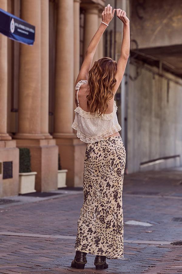 Spell Snow Leopard Bias Maxi Skirt