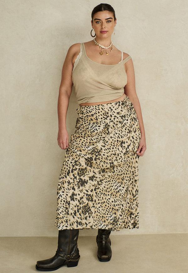 Spell Snow Leopard Bias Maxi Skirt