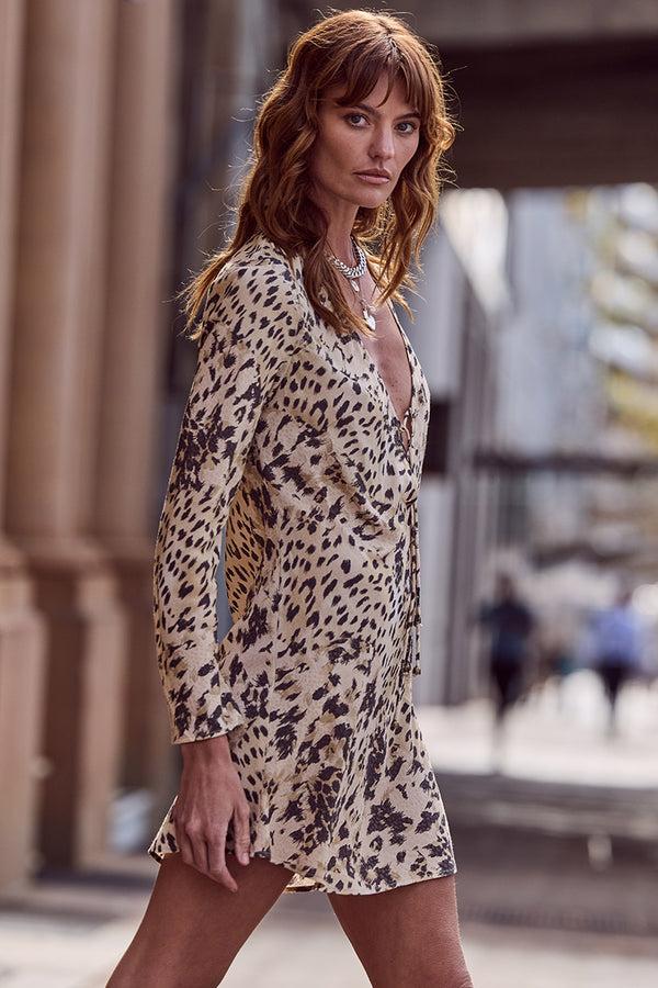 spell Snow Leopard Bias Mini Dress