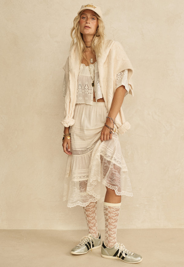 spell Teodora Lace Midi Skirt