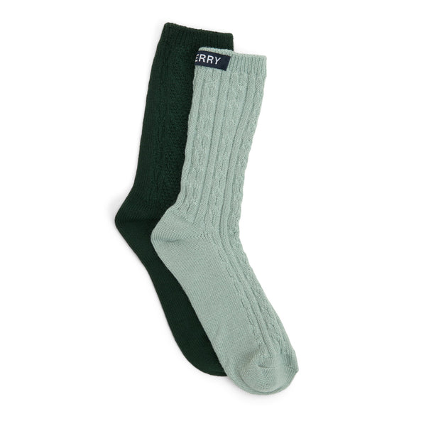sperry top sider Ladies 2-Pack Cable Knit Boot Sock Green