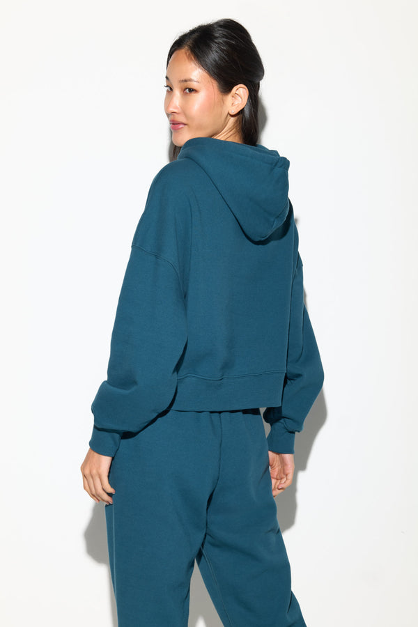 Spiritual Gangster Balance Olsen Cropped Hoodie MIDNIGHT TEAL