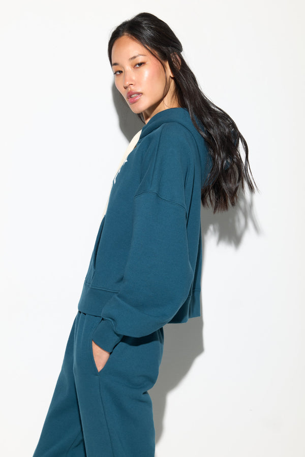 Spiritual Gangster Balance Olsen Cropped Hoodie MIDNIGHT TEAL