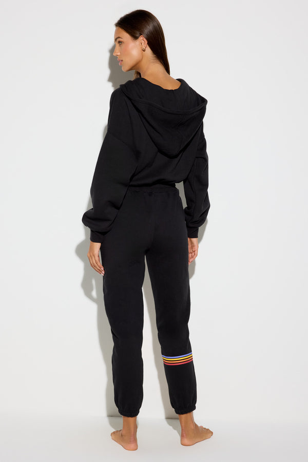 Spiritual Gangster Cali Stripe Apres Jumpsuit BLACK