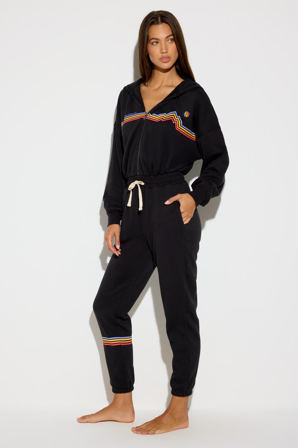 Spiritual Gangster Cali Stripe Apres Jumpsuit BLACK