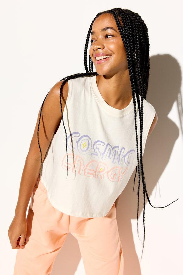spiritual gangster Cosmic Energy Spirit Crop Tank VINTAGE WHITE