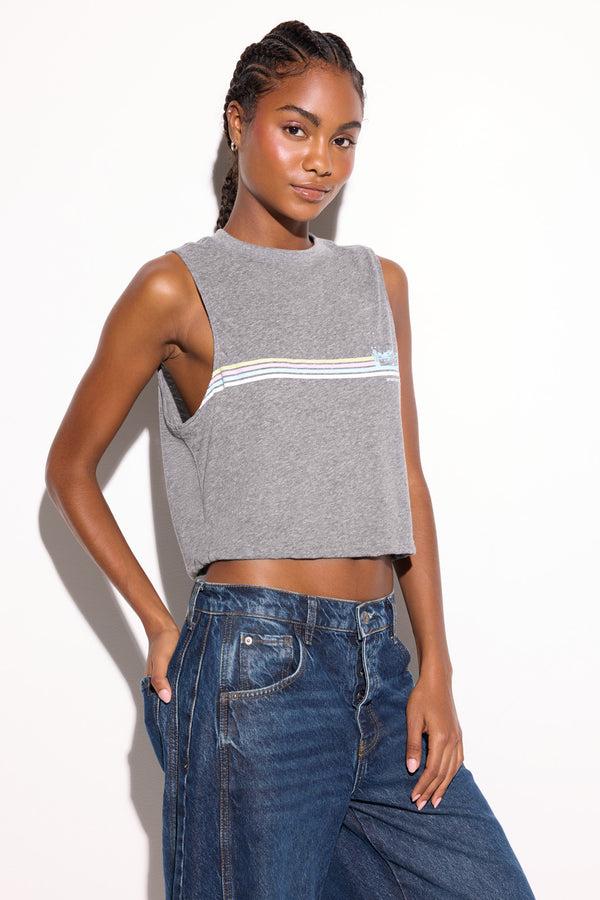 Spiritual Gangster Desert Stripe Spirit Crop Tank HEATHER GREY