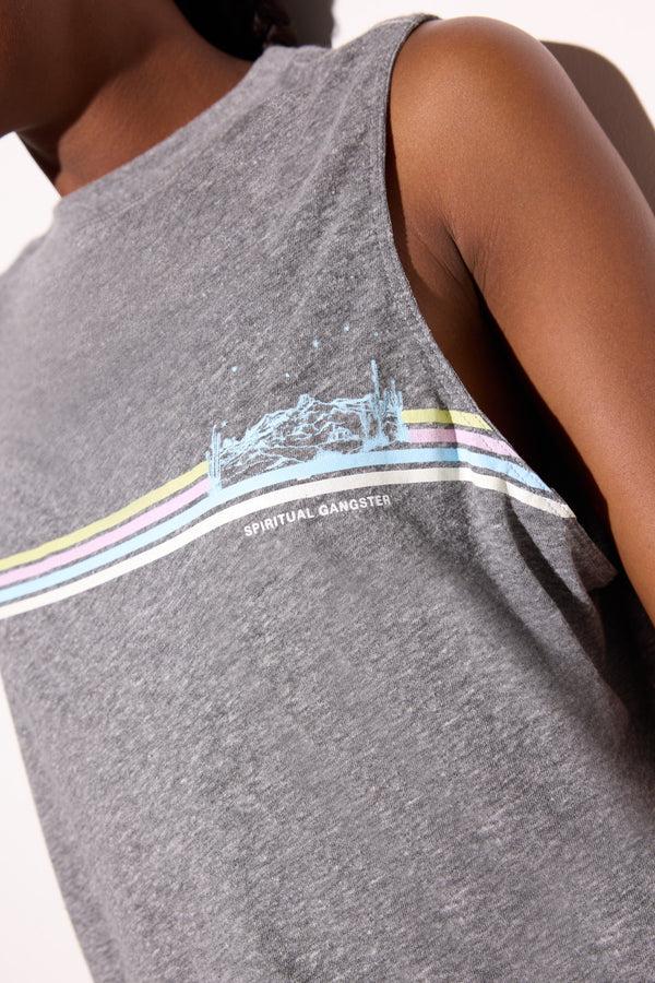 Spiritual Gangster Desert Stripe Spirit Crop Tank HEATHER GREY