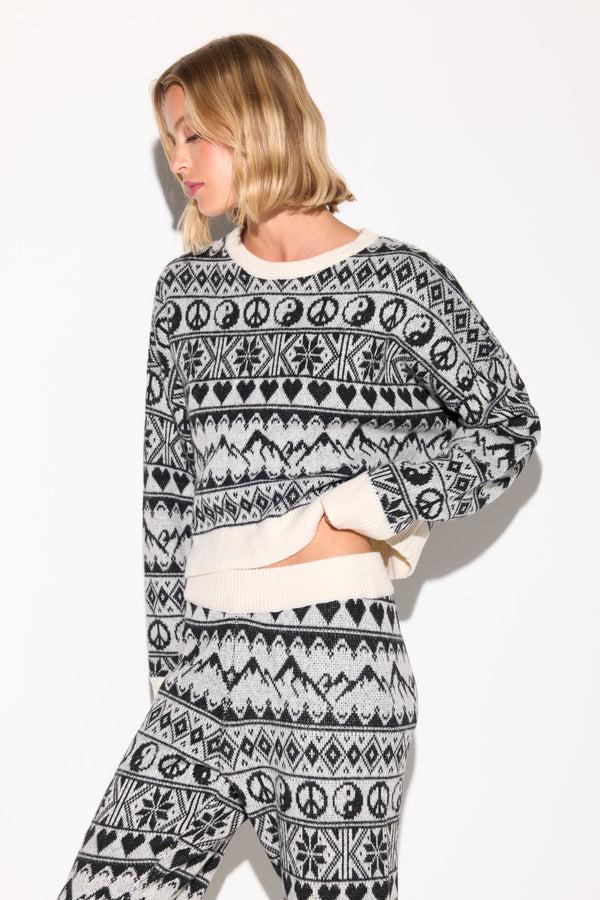 Spiritual Gangster Icon Fairisle Diamond Sweater WINTER WHITE