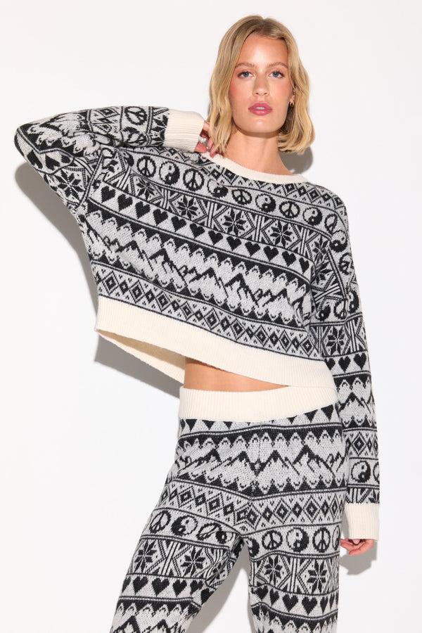 Spiritual Gangster Icon Fairisle Diamond Sweater WINTER WHITE