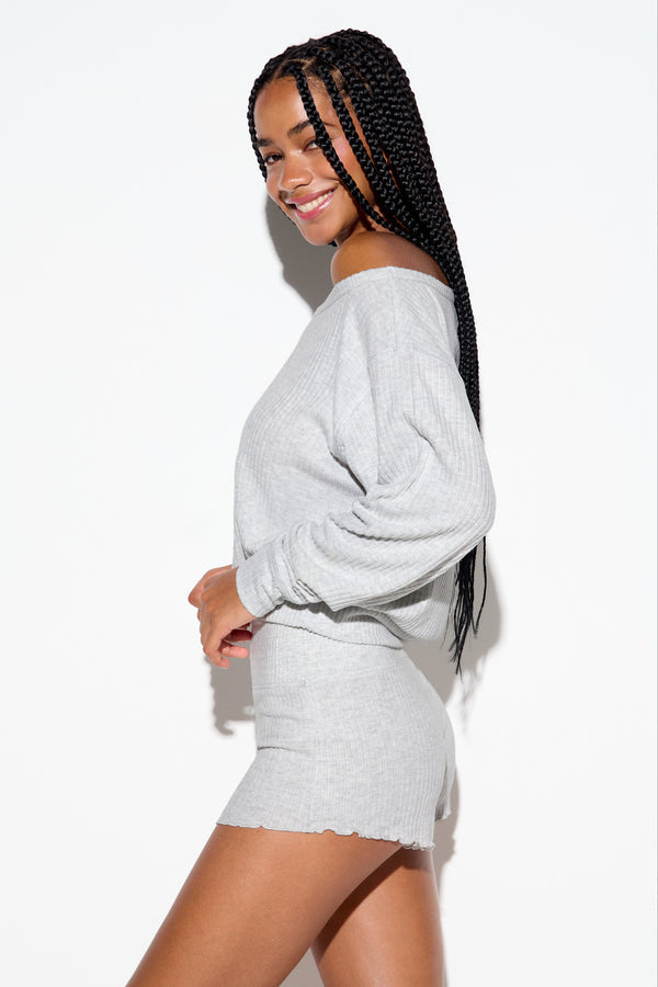 Spiritual Gangster Luma Rib Rhythm Top LIGHT HEATHER GREY