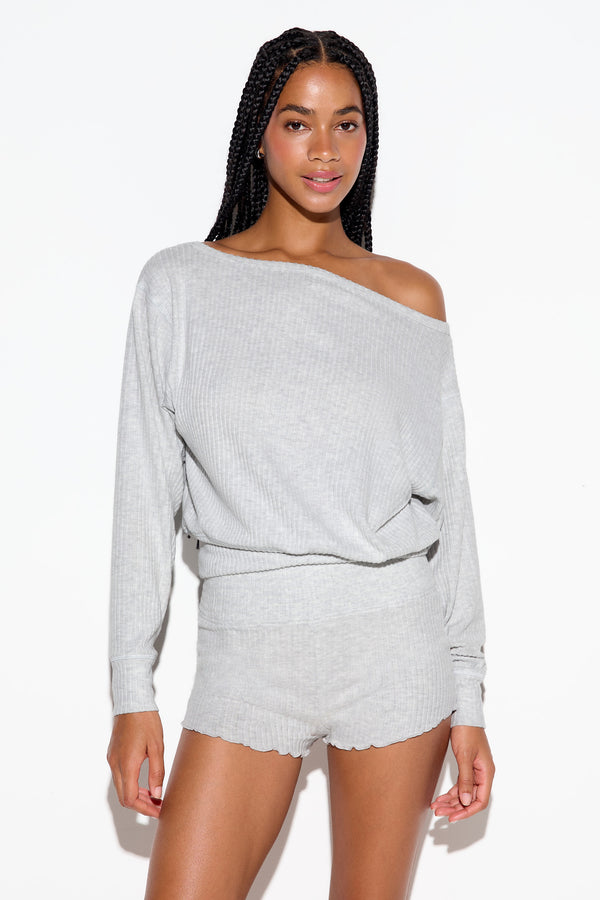 spiritual gangster Luma Rib Rhythm Top LIGHT HEATHER GREY