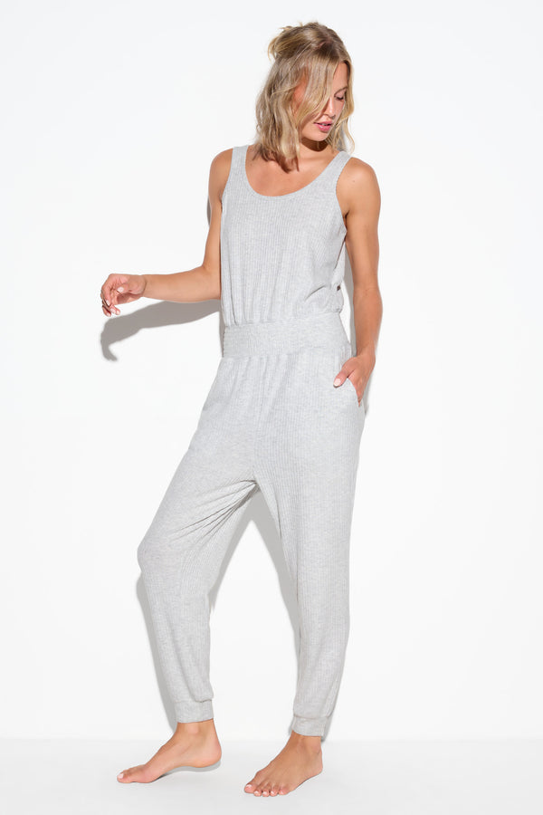 Spiritual Gangster Luma Rib Tranquility Jumpsuit LIGHT HEATHER GREY