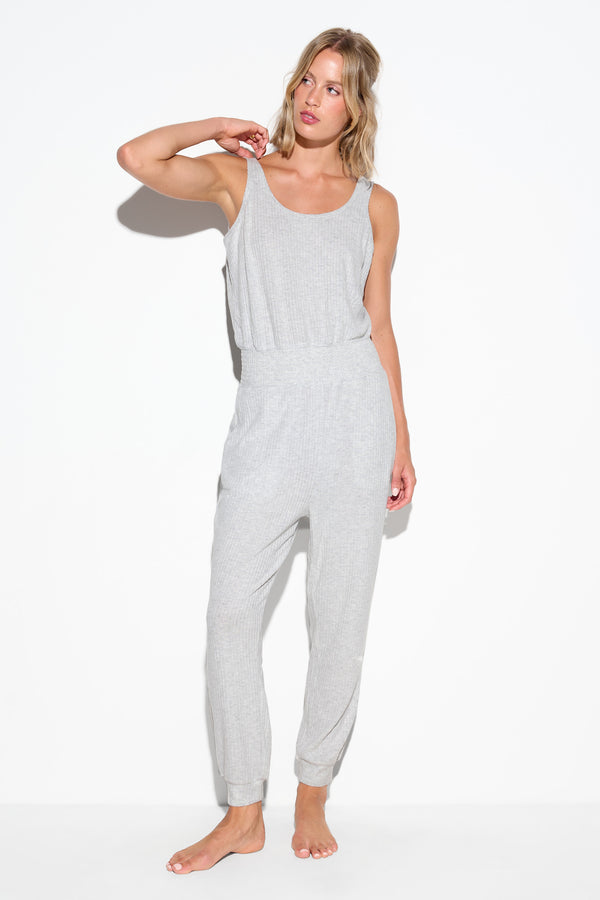 spiritual gangster Luma Rib Tranquility Jumpsuit LIGHT HEATHER GREY