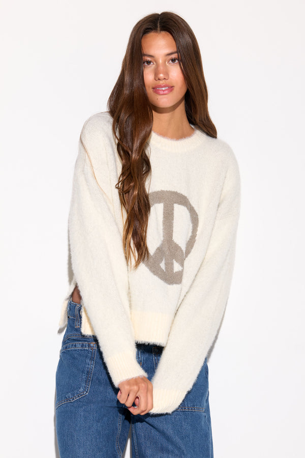Spiritual Gangster Peace Keats Sweater WINTER WHITE