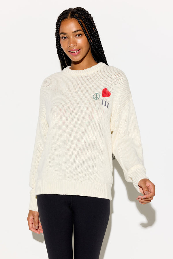 Spiritual Gangster Power Of Love Mantra Sweater VINTAGE WHITE
