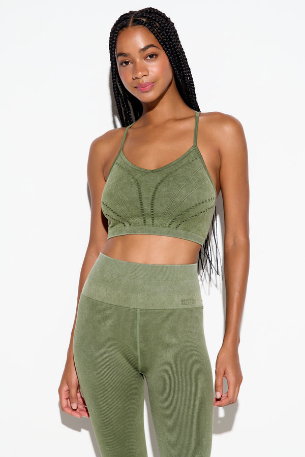 Spiritual Gangster Seamless Gwenyth Bra MOJAVE GREEN