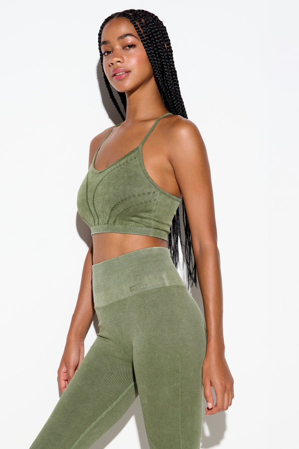 Spiritual Gangster Seamless Gwenyth Bra MOJAVE GREEN