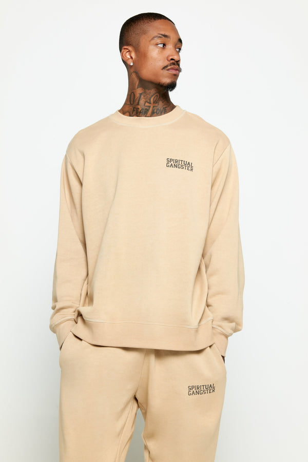 spiritual gangster SG Emblem Men's Classic Crew SANDSTONE